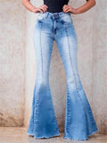 Extra-Long Length Contrast Stitching Faded Effect Raw Edge Flared Jeans Shopvhs.com