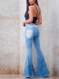 Extra-Long Length Contrast Stitching Faded Effect Raw Edge Flared Jeans Shopvhs.com