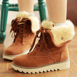 Extra Warm Lace Up Flat Heel Fur Lining Mid-Calf Snow Boots Shopvhs.com