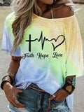 Fashion Gradient Color Letter Print Loose T-shirt Shopvhs.com