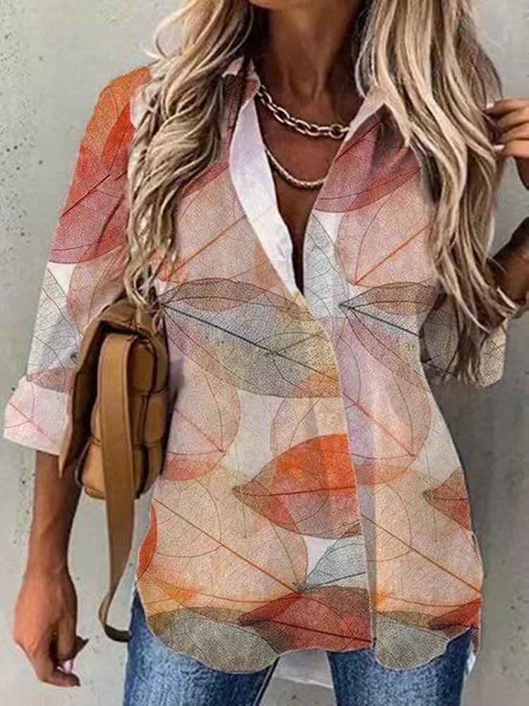 Fashion Multicolor Print Lapel Long Sleeve Blouse Shopvhs.com
