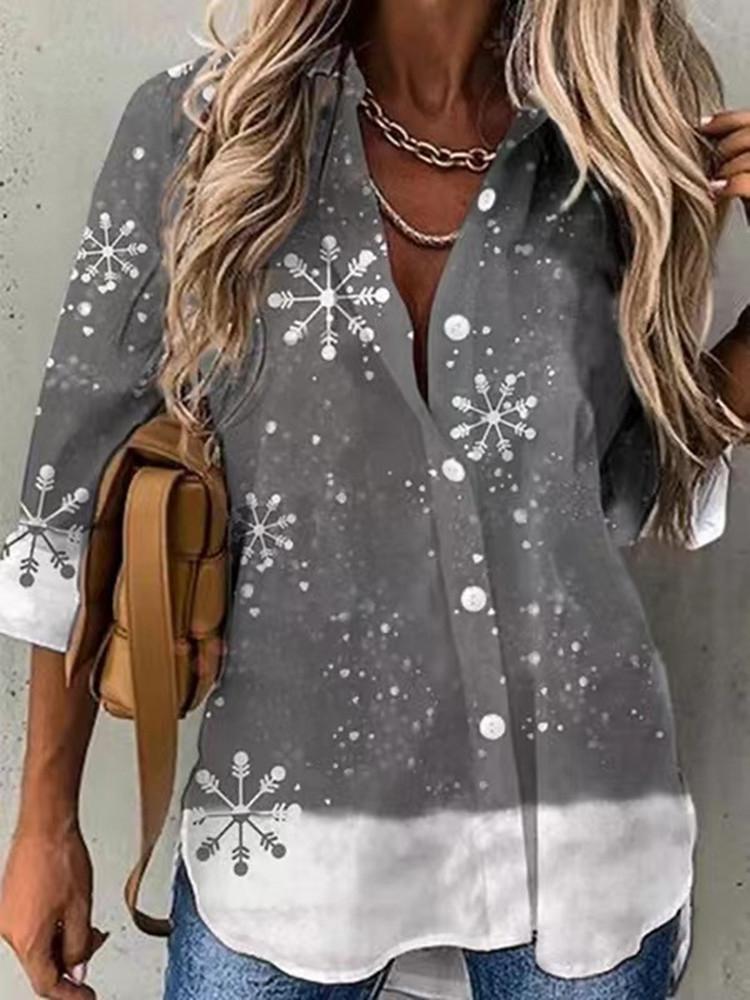 Fashion Multicolor Print Lapel Long Sleeve Blouse Shopvhs.com