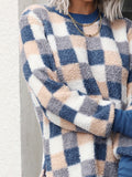 Fashion Plaid Half High Neck Long Sleeve Split Sweater Shopvhs.com