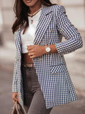 Fashion Plaid Print Button Long Sleeve Blazer Shopvhs.com