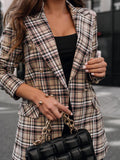 Fashion Plaid Print Button Long Sleeve Blazer Shopvhs.com