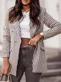 Fashion Plaid Print Button Long Sleeve Blazer Shopvhs.com