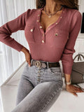 Fashion Pocket V-neck Long-sleeved Top Shopvhs.com