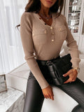 Fashion Pocket V-neck Long-sleeved Top Shopvhs.com