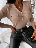 Fashion Pocket V-neck Long-sleeved Top Shopvhs.com