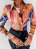 Fashion Print Lapel Button Long Sleeve Blouse Shopvhs.com