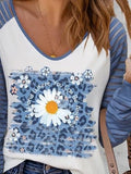 Fashion Print V-Neck Long Sleeve T-Shirt Shopvhs.com