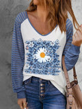Fashion Print V-Neck Long Sleeve T-Shirt Shopvhs.com