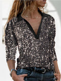 Fashion Sequined V-Neck Long Sleeve T-Shirt Shopvhs.com