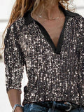 Fashion Sequined V-Neck Long Sleeve T-Shirt Shopvhs.com