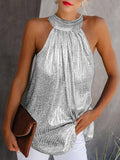 Fashion Shiny Halterneck Sleeveless Tank Tops Shopvhs.com