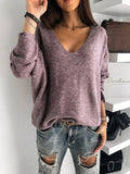 Fashion Simple V-Neck Long Sleeve T-Shirt Shopvhs.com