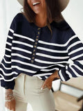 Fashion Striped Round Neck Button Sweater Shopvhs.com