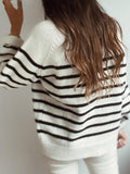 Fashion Striped Round Neck Button Sweater Shopvhs.com