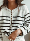 Fashion Striped Round Neck Button Sweater Shopvhs.com