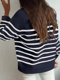 Fashion Striped Round Neck Button Sweater Shopvhs.com