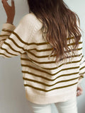 Fashion Striped Round Neck Button Sweater Shopvhs.com