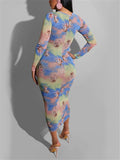Fashionable Cartoon Printed Long Sleeve Bodycon Maxi Dress Shopvhs.com
