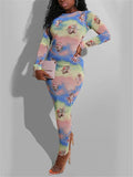 Fashionable Cartoon Printed Long Sleeve Bodycon Maxi Dress Shopvhs.com