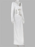 Fashionable Casual Sexy 2-Piece V-Neck Longsleeve Top + Long Skirt Shopvhs.com