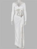 Fashionable Casual Sexy 2-Piece V-Neck Longsleeve Top + Long Skirt Shopvhs.com
