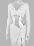 Fashionable Casual Sexy 2-Piece V-Neck Longsleeve Top + Long Skirt Shopvhs.com