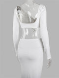 Fashionable Casual Sexy 2-Piece V-Neck Longsleeve Top + Long Skirt Shopvhs.com