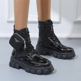 Fashionable Casual Solid Color Lace-Up Martin Boots With Small Pouches Shopvhs.com