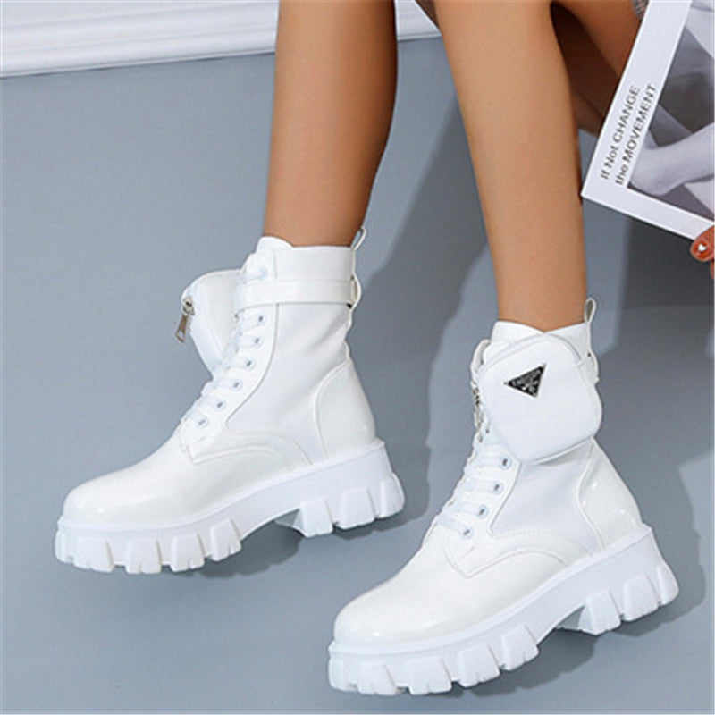 Fashionable Casual Solid Color Lace-Up Martin Boots With Small Pouches Shopvhs.com
