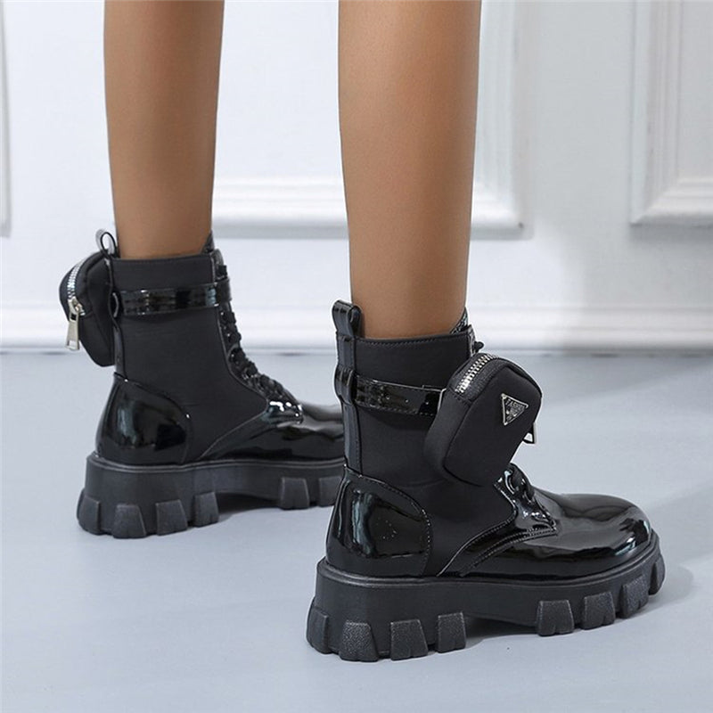 Fashionable Casual Solid Color Lace-Up Martin Boots With Small Pouches Shopvhs.com