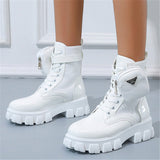 Fashionable Casual Solid Color Lace-Up Martin Boots With Small Pouches Shopvhs.com