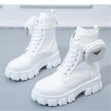 Fashionable Casual Solid Color Lace-Up Martin Boots With Small Pouches Shopvhs.com