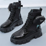 Fashionable Casual Solid Color Lace-Up Martin Boots With Small Pouches Shopvhs.com