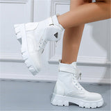 Fashionable Casual Solid Color Lace-Up Martin Boots With Small Pouches Shopvhs.com