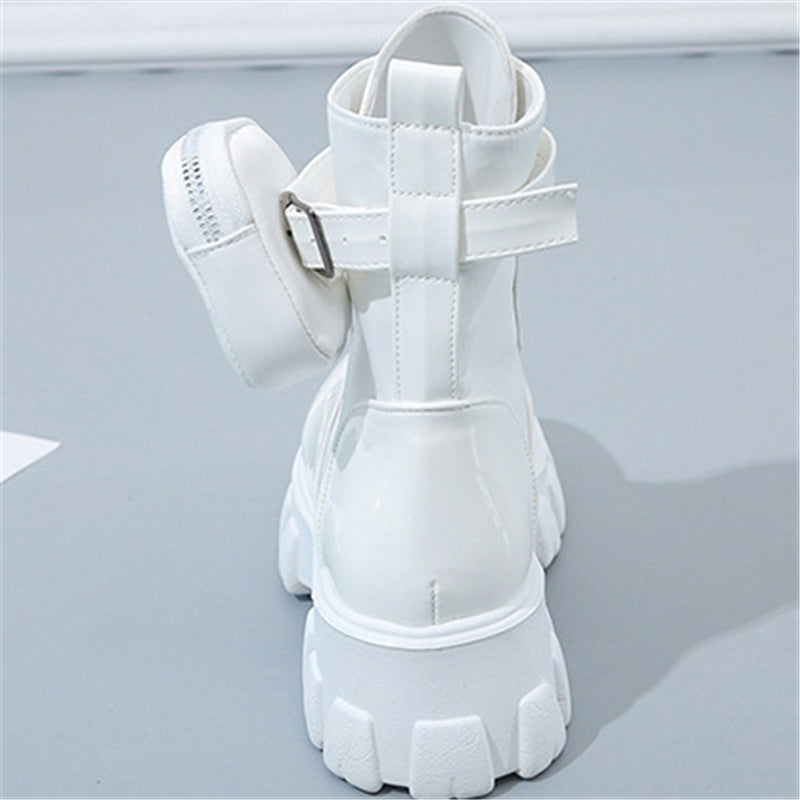 Fashionable Casual Solid Color Lace-Up Martin Boots With Small Pouches Shopvhs.com