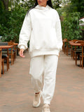 Fashionable Casual Two-Piece Set Solid Color Long-Sleeved Hooded Sweater + Comfy Pants