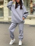 Fashionable Casual Two-Piece Set Solid Color Long-Sleeved Hooded Sweater + Comfy Pants Shopvhs.com