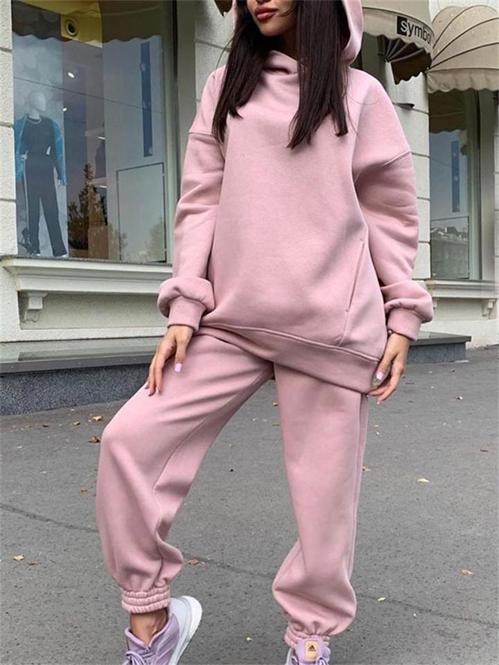 Fashionable Casual Two-Piece Set Solid Color Long-Sleeved Hooded Sweater + Comfy Pants Shopvhs.com