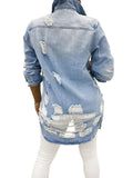 Fashionable Chest Pocket Lapel Collar Ripped Design Denim Coat Shopvhs.com