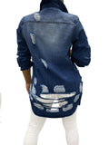 Fashionable Chest Pocket Lapel Collar Ripped Design Denim Coat Shopvhs.com