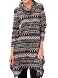 Fashionable Cowl Neck Printed Long Sleeve Midi Length Tops Shopvhs.com