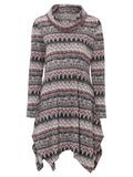 Fashionable Cowl Neck Printed Long Sleeve Midi Length Tops Shopvhs.com