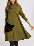 Fashionable Cowl Neck Printed Long Sleeve Pullover Midi Dress Shopvhs.com