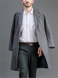Fashionable Gentleman Knee-Length Lapel Multi-Pocket Wool Coat