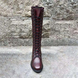Fashionable High-Cut Lace-Up Side Zipper Chunky Mid Heel Boots Shopvhs.com