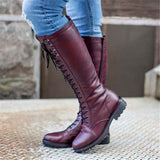 Fashionable High-Cut Lace-Up Side Zipper Chunky Mid Heel Boots Shopvhs.com